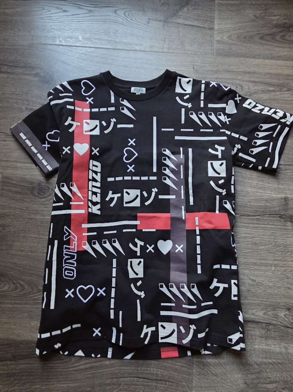 KENZO Black Graphic Logo Tee with Red Accents
